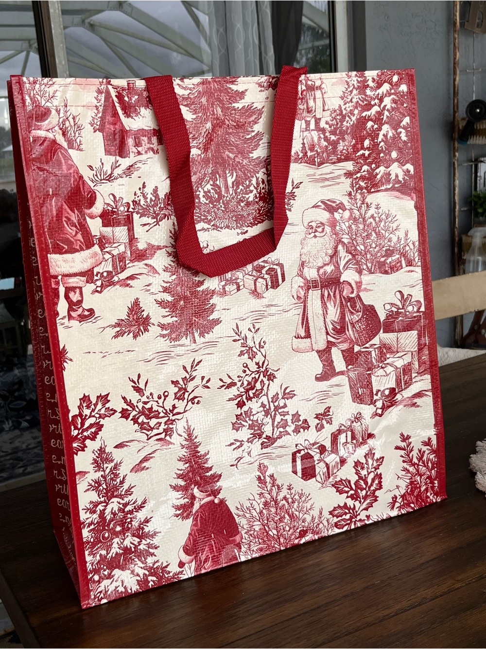 Festive Red Toile Santa Holiday Tote Bag Cracker Barrel 2026